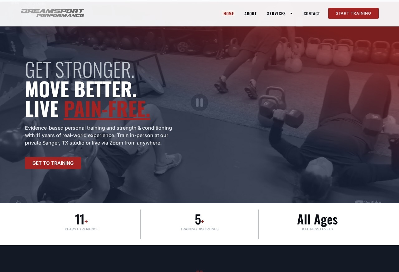 Homepage of dreamsportperformance.com, designed and built by Fotizo Media