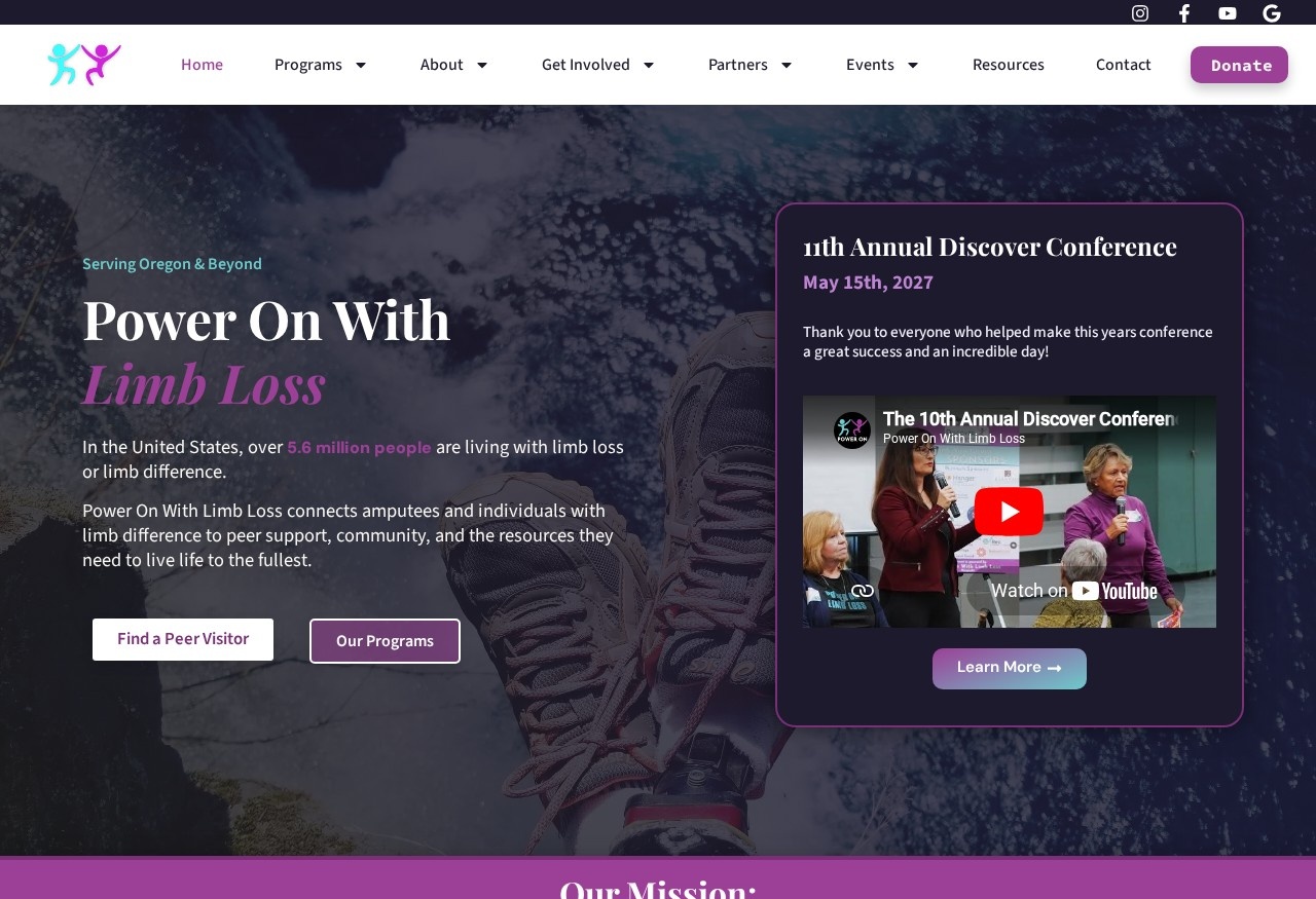 Homepage of poweronwithlimbloss.org, designed and built by Fotizo Media