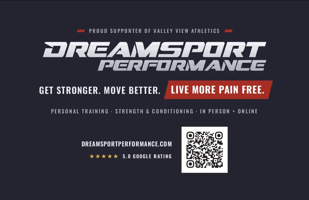 Half-page game day program ad with a QR code and a 5.0 Google rating