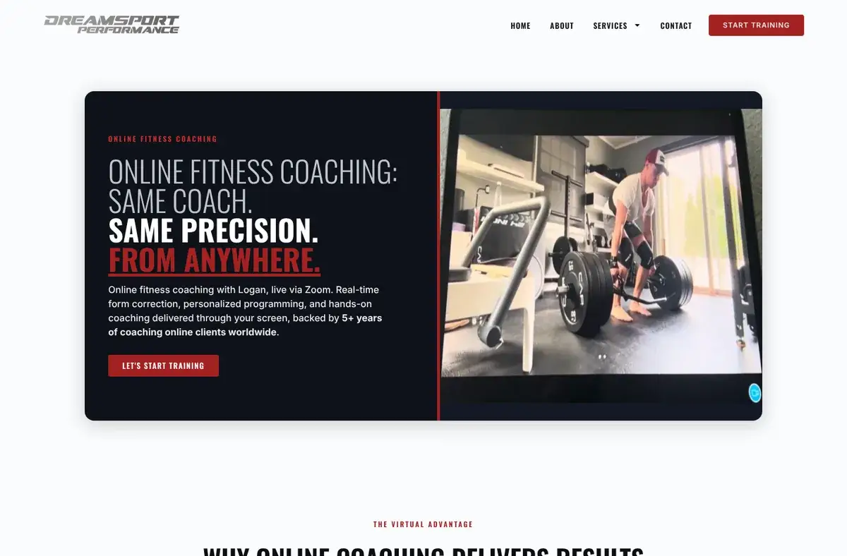 Dreamsport&rsquo;s online fitness coaching page: same coach, same precision, from anywhere